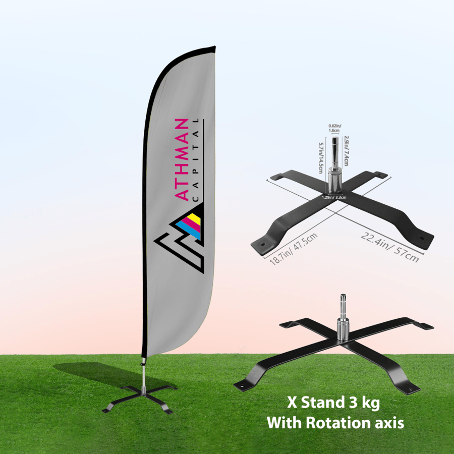 قاعدة علم معدنية وزن 3ك - ذات محور دوران - لأعلام الريشة  X stand base with rotation axis - 3kg