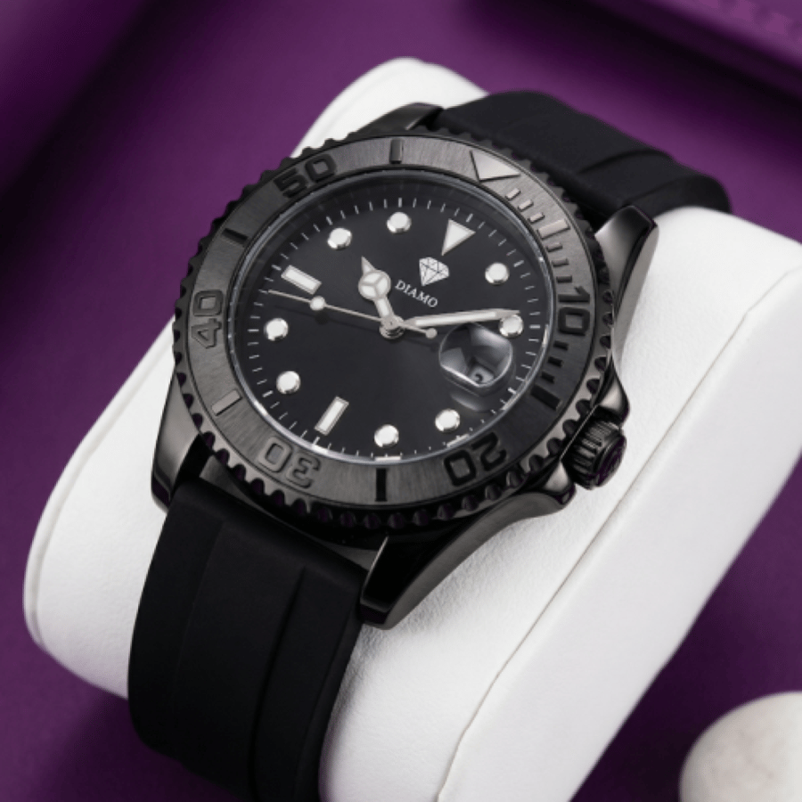 A silver watch with a white color, luxurious interior