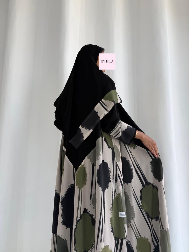 شيفون مبطن جورجيت طباعة خاصة أسود × زيتي