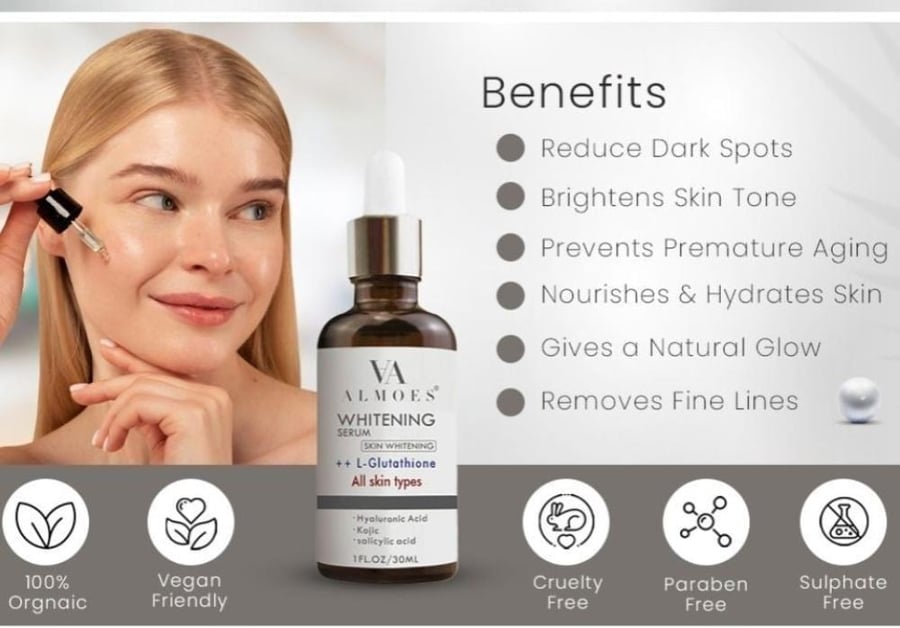 الموس سيروم الجلوتاثيوم ALMOES ,L-Glutathione Serum لتبييض البشرة وتوازن لون البشرة