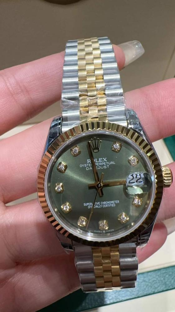 Rolex Datejust steel and yellow gold plated green dial diamond size 31 mm