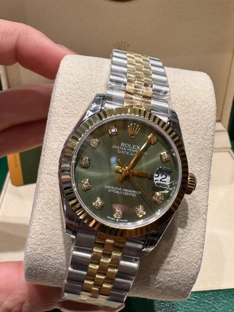 Rolex Datejust steel and yellow gold plated green dial diamond size 31 mm