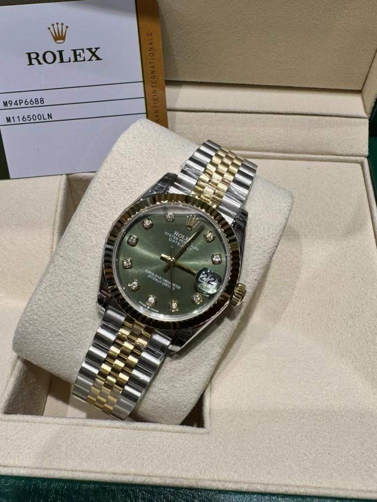Rolex Datejust steel and yellow gold plated green dial diamond size 31 mm