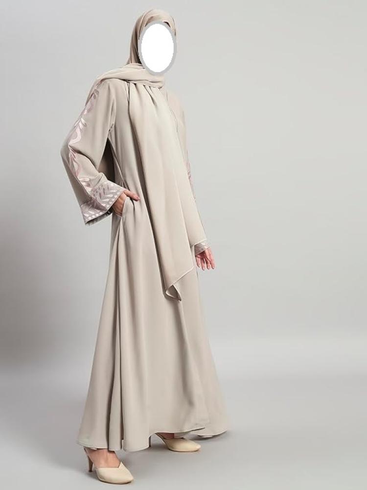Plain crepe abaya with embroidered sleeves