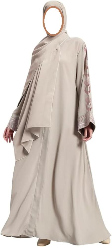 Plain crepe abaya with embroidered sleeves