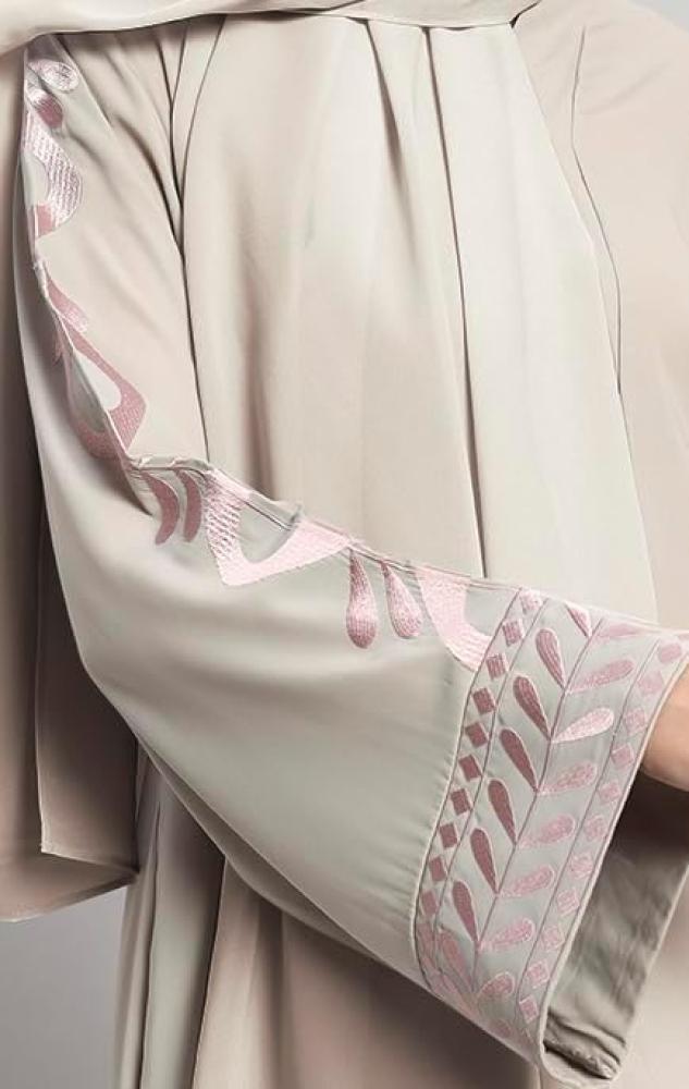 Plain crepe abaya with embroidered sleeves