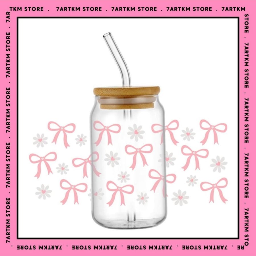 كاس زجاج - bow and flowers