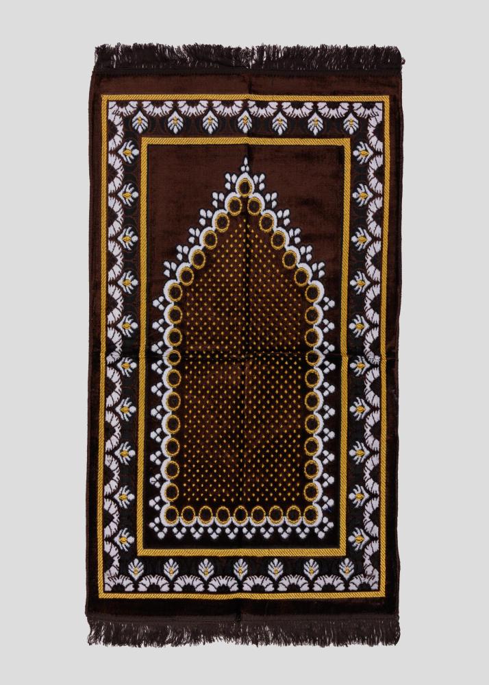 سجادة صلاة مخمل بنقشة المحراب الكلاسيكية مع شراشيب وألوان متعددة