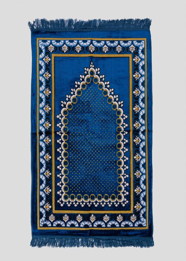 سجادة صلاة مخمل بنقشة المحراب الكلاسيكية مع شراشيب وألوان متعددة