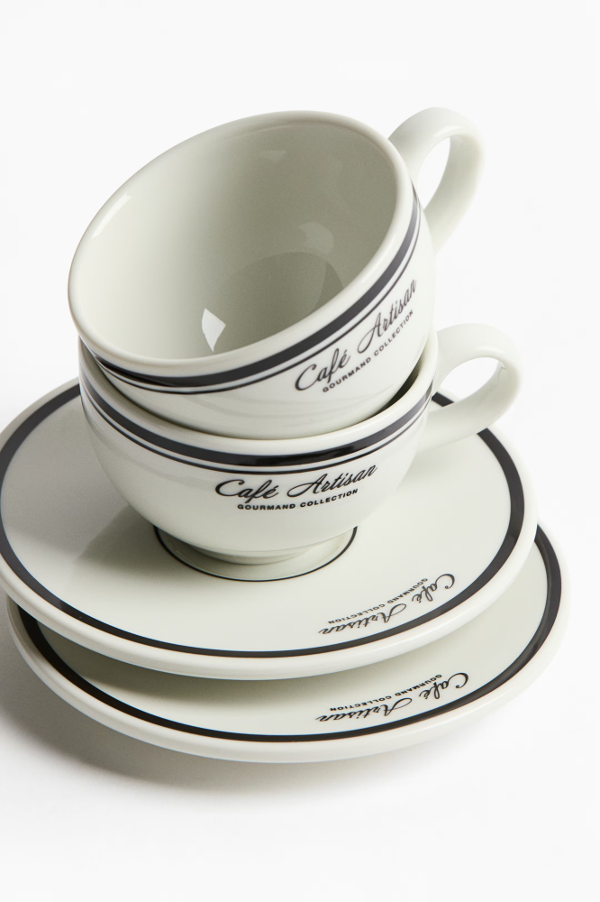 H&M Pack Porcelain Cappuccino Cups and Saucers