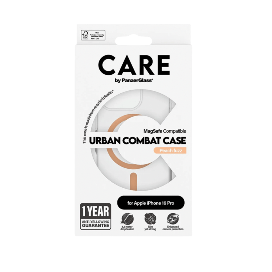 كفر حماية بانزر جلاس CARE يدعم تقنية الماج سيف ايفون 16 برو - شفاف خوخي