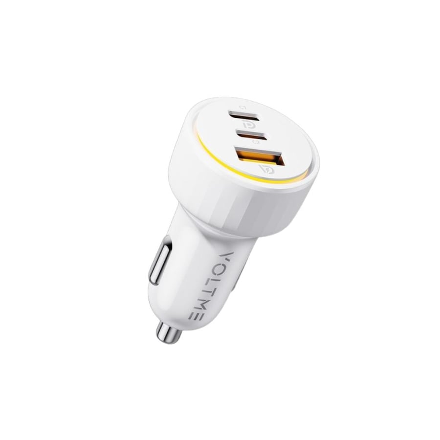 Foltimi Kazo Series car charger with two Type-C ports and one USB port, 65W power - White