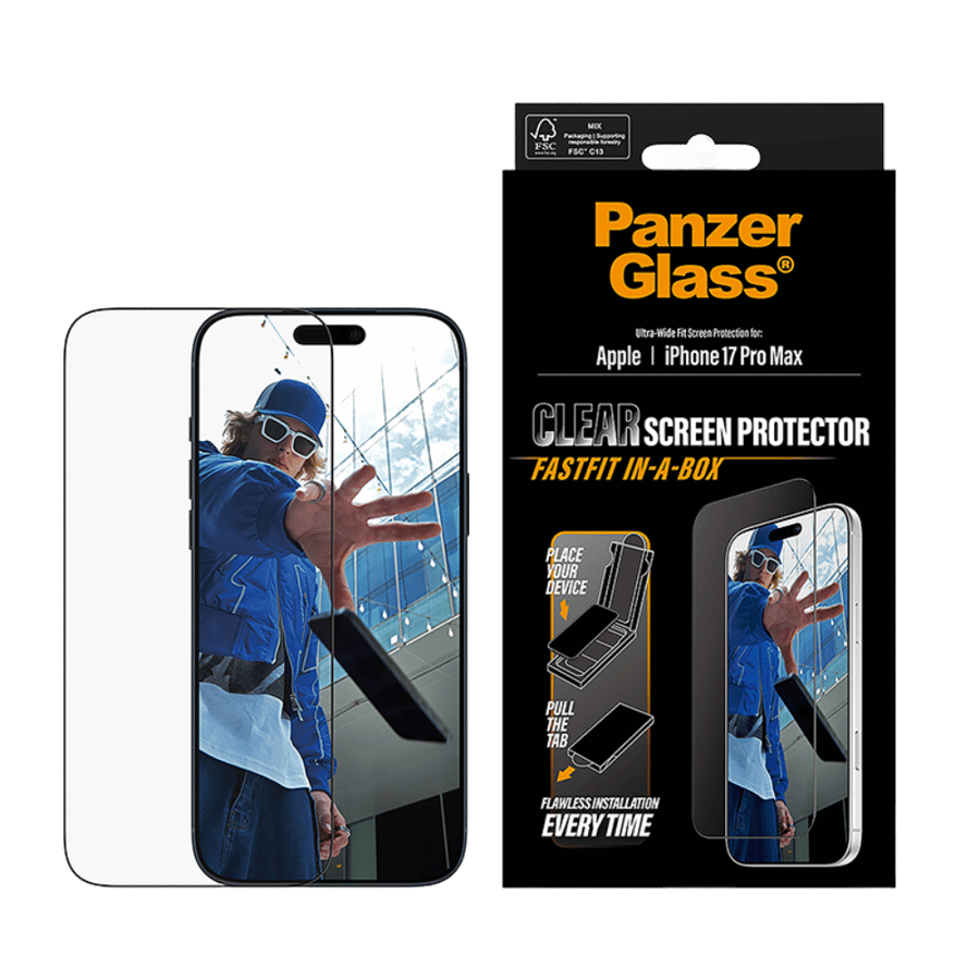 Protective sticker for Panzer Glass with iPhone 17 Pro Max installation tool - transparent