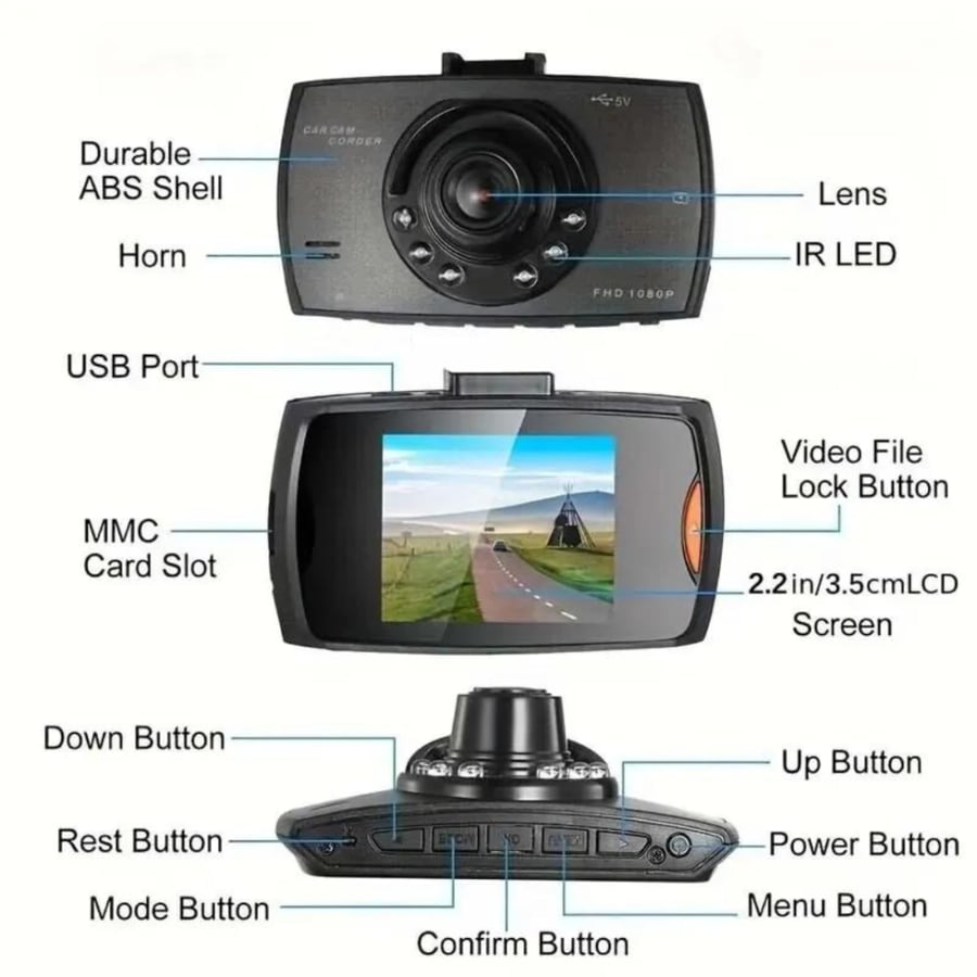 Full HD Dash Cam (180° Wide Angle)