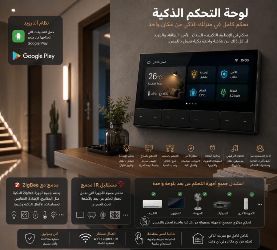 7" Smart Home Control Panel | Android 11 | 8 DIY Buttons | Zigbee | 3-Gang | Built-in IR