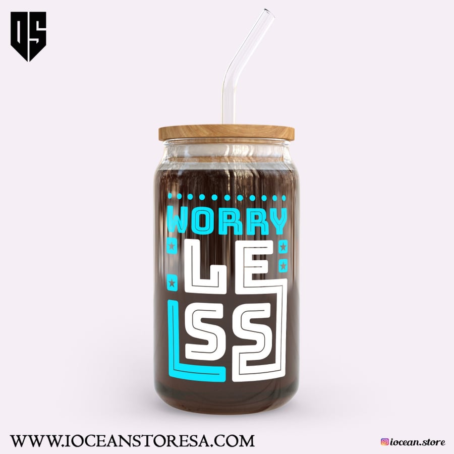 Glass cup with wooden lid and glass straw
