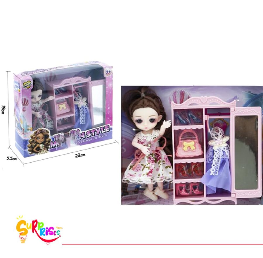 A doll with a wardrobe