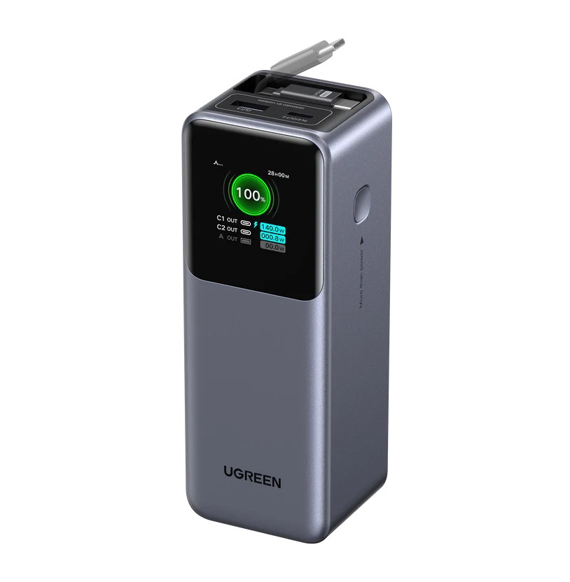 UGREEN - بطارية متنقلة 20000 مللي امبير بقوة 165 واط مع كيبل تايب سي قابل للسحب