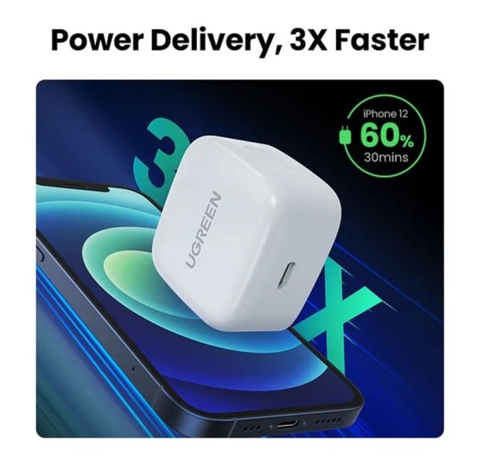 شاحن جداري من Ugreen بمنفذ USB-C بقوة 20 واط مع كابل USB-C إلى USB-C