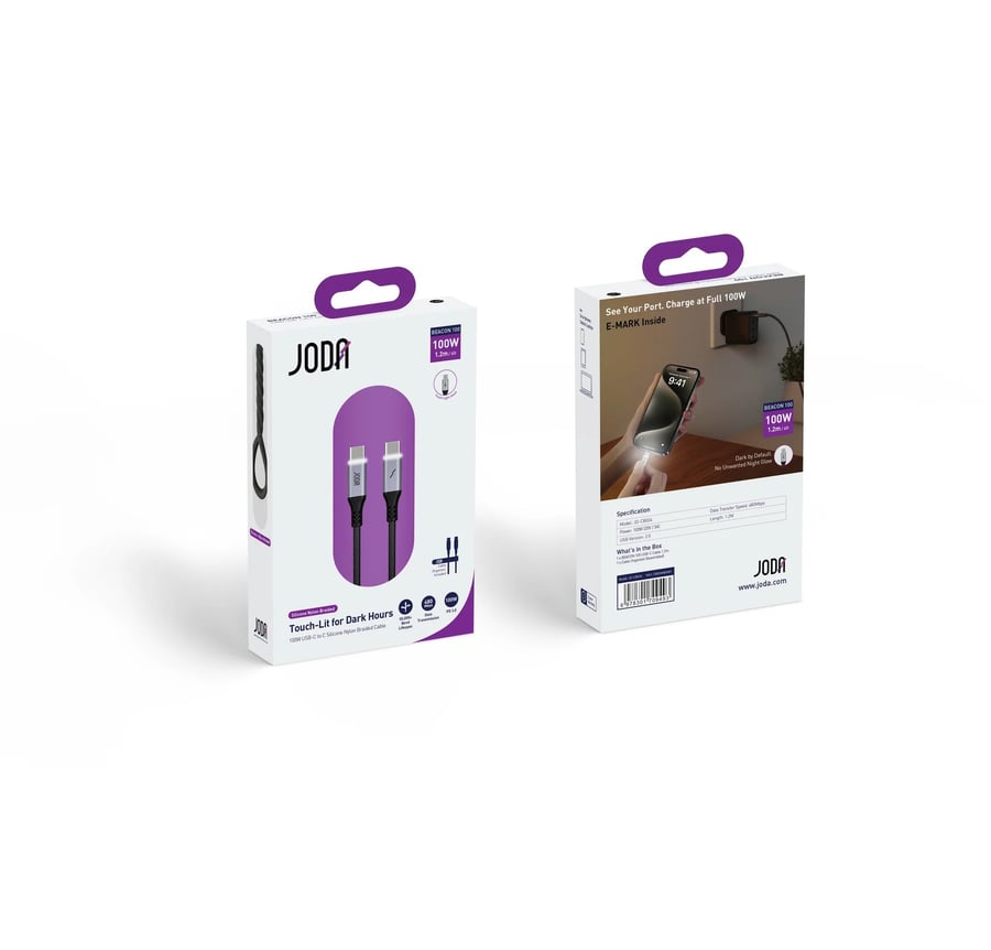 كابل JODA Beacon 100 USB-C إلى USB-C بقوة 100W سيليكون مضفر بالنايلون 1.2 متر