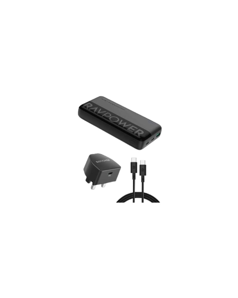 بكج RAVPower بطارية متنقلة 20000mAh بقوة 20W مع شاحن حائط Type-C وكابل Type-C إلى Type-C