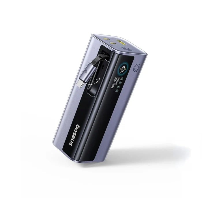 بطارية متنقلة بيسوس EnerGeek GR11 بسعة 20000mAh وشحن سريع 145W مع كيبل USB-C قابل للسحب – رمادي