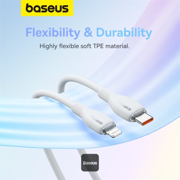 كابل شحن سريع من سلسلة بودينج من Baseus مع نقل بيانات عالي السرعة من النوع C إلى Lightning 20 وات 2 متر - أبيض