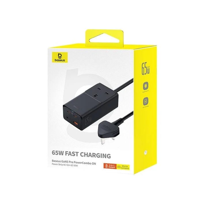 منصة شحن Baseus GaN5 Pro 65 واط 4 منافذ – 2 USB-C و2 USB-A - أسود