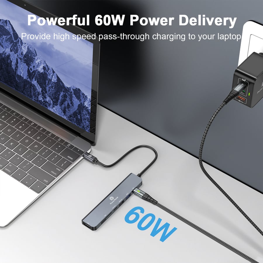 فون بلانت - موزع USB-C متعدد الوظائف 7 في 1 يدعم دقة 4K فائقة الوضوح بمعدل 60 هرتز | نقل بيانات سريع | شحن سريع بقوة 60 واط