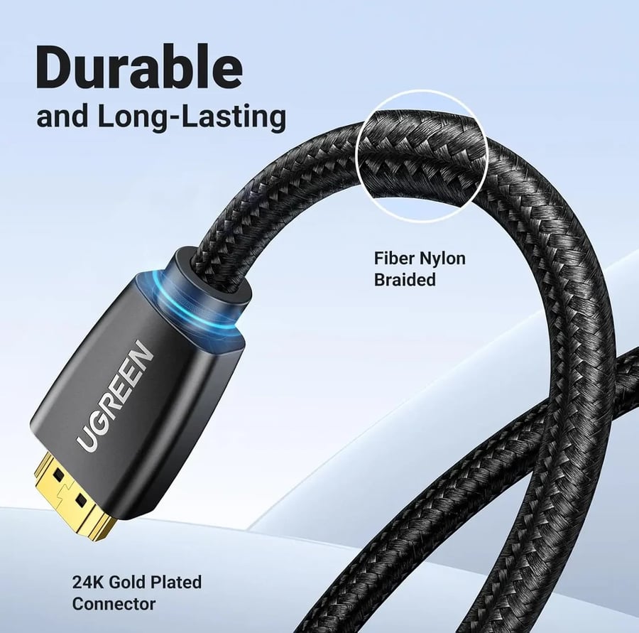 كابل UGreen HDMI ذكر إلى ذكر مضفر - 1 متر (أسود) (HD118/40408)