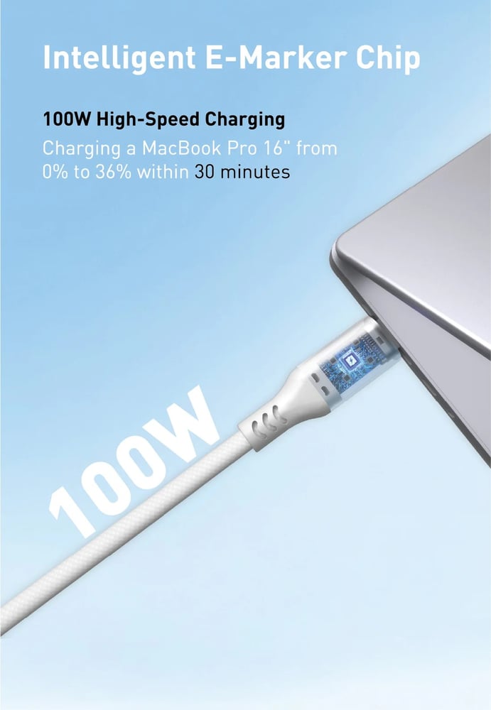 كابل JODA Beacon 100 USB-C إلى USB-C بقوة 100W سيليكون مضفر بالنايلون 1.2 متر