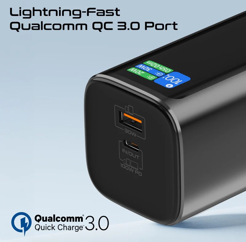 باور بانك Promate 20000mAh بقوة 130W بكيبل قابل للسحب وشاشة TFT