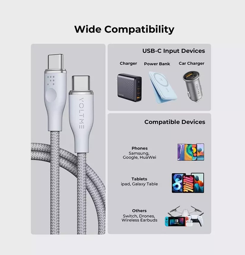 كيبل تايب سي - لايتينج VOLTME RUGG 1.2M 30W