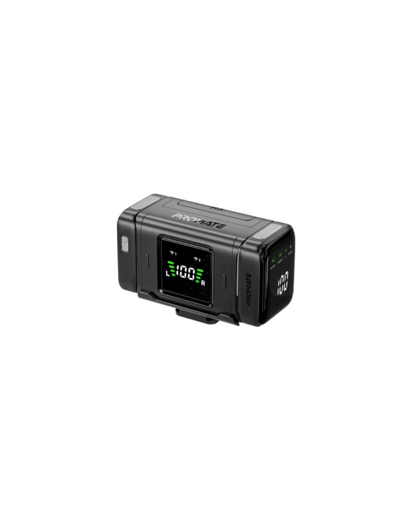 Promate Sonix ميكروفون لاسلكي مزدوج بتقنية AI لإلغاء الضوضاء ومدى 130 متر – iPhone وAndroid