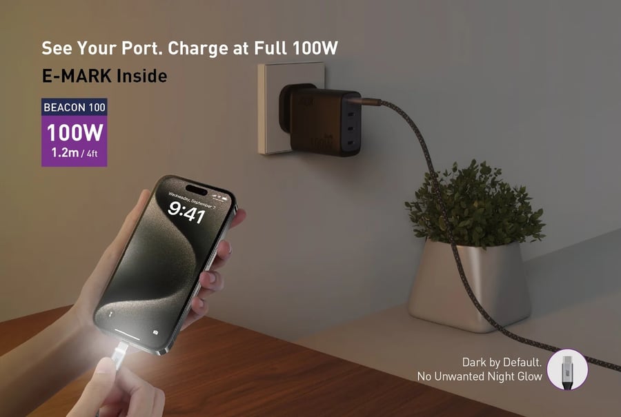 كابل JODA Beacon 100 USB-C إلى USB-C بقوة 100W سيليكون مضفر بالنايلون 1.2 متر