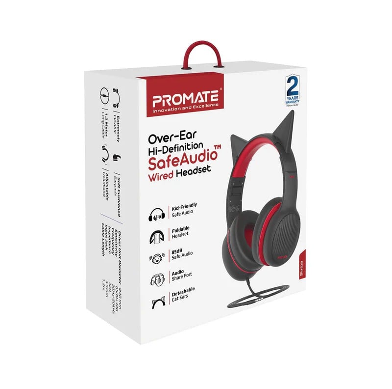 Promate سماعة رأس سلكية فوق الأذن عالية الوضوح بتقنية SafeAudio™
