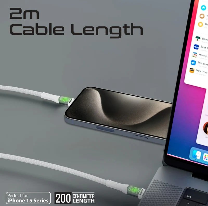Promate كابل USB-C فائق السرعة بقدرة 60 واط مع غلاف شفاف