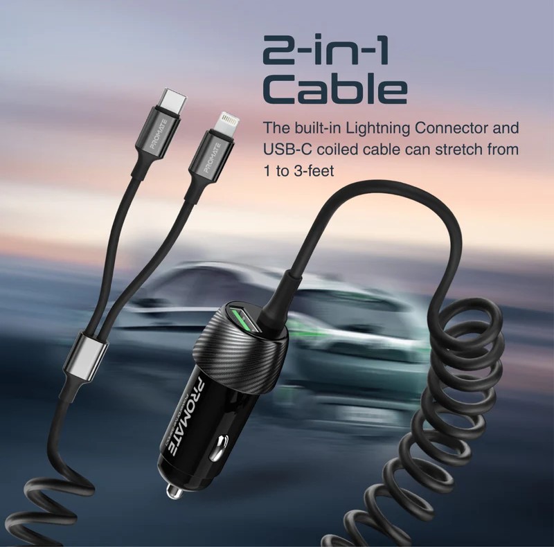 Promate كابل USB-C فائق السرعة بقدرة 60 واط مع غلاف شفاف