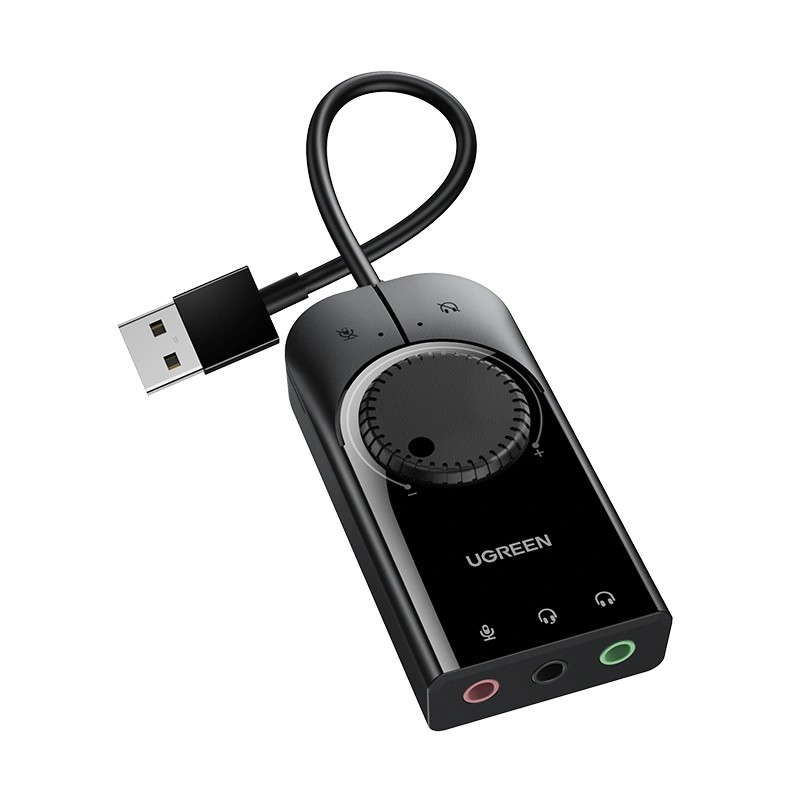 محول صوت ستيريو خارجي USB من UGREEN بطول 15 سم (أسود) – CM129 – 40964