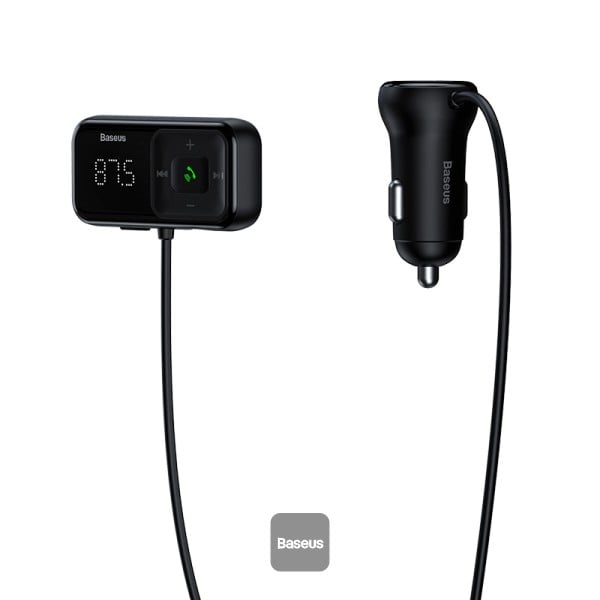 شاحن سيارة Baseus T-Typed S-16 بلوتوث 5.0 مع FM Transmitter - مشغل MP3 - منفذي USB