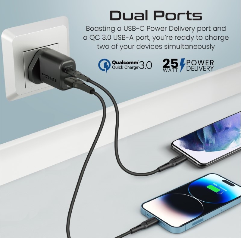 شاحن Promate 25W وكيبل USB-C إلى Lightning بقوة 27W