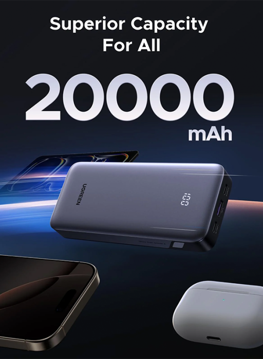 UGREEN - بطارية متنقلة 20000مللي امبير وبقوة 30 واط - بمنفذي USB-C ومنفذ USB