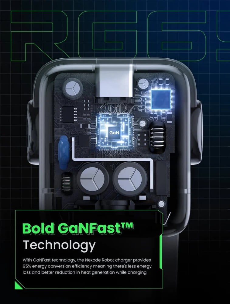 UGREEN - شاحن جداري Nexode RG بـ3منافذ بقوة 65 واط - اسود