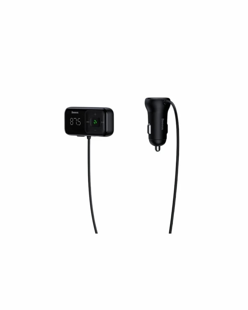 شاحن سيارة Baseus T-Typed S-16 بلوتوث 5.0 مع FM Transmitter - مشغل MP3 - منفذي USB