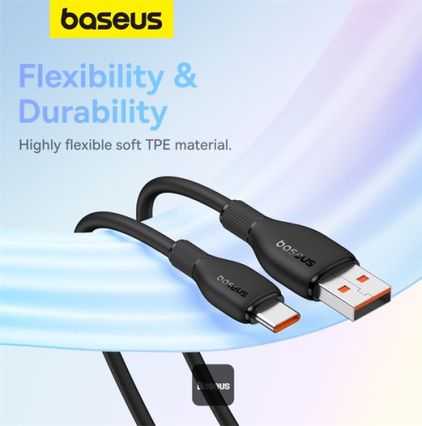 كابل شحن سريع من سلسلة Baseus Pudding مع نقل بيانات عالي السرعة USB-A إلى Type-C 100W 6A 1.2M - أسود