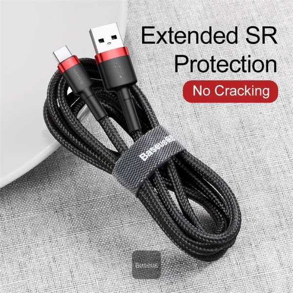 كابل Baseus cafule USB من النوع C، 2 أمبير، 3متر، أحمر