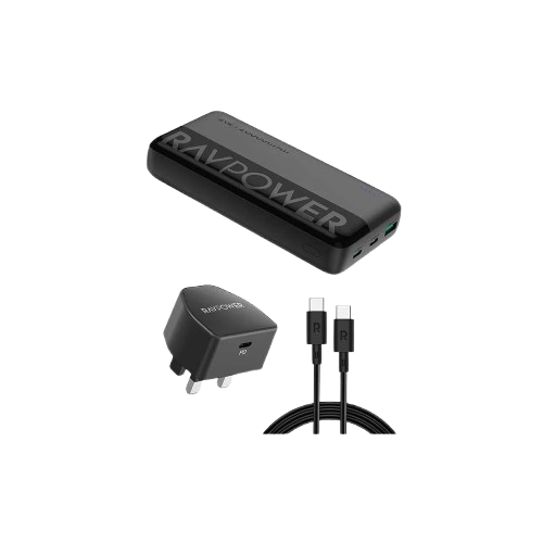 بكج RAVPower بطارية متنقلة 20000mAh بقوة 20W مع شاحن حائط Type-C وكابل Type-C إلى Type-C