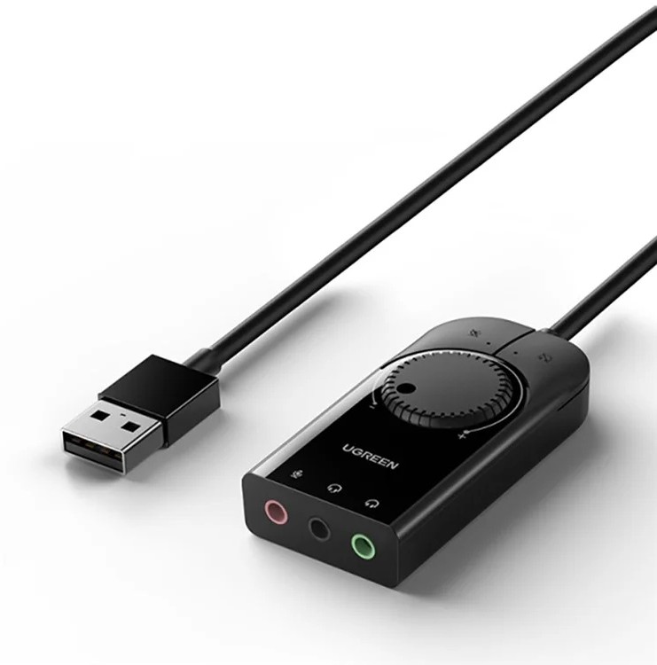 محول صوت ستيريو خارجي USB من UGREEN بطول 1 متر (أسود) CM129 50599