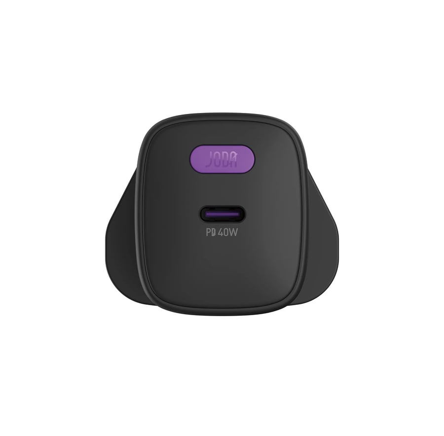بكج JODA NeoPlug 2in1 شاحن جداري سريع 40W مع كيبل USB-C إلى USB-C 60W بطول 1 متر – أسود