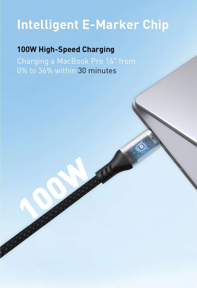 كابل JODA Beacon 100 USB-C إلى USB-C بقوة 100W سيليكون مضفر بالنايلون 1.2 متر